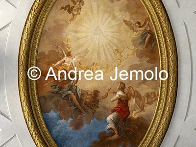 Oratorio dei Filippini Sala Borromini - Soffitto con l'affresco "Adorazione del simbolo della Trinità" | Andrea Jemolo