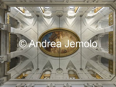 Oratorio dei Filippini Sala Borromini - Soffitto con l'affresco "Adorazione del simbolo della Trinità" | Andrea Jemolo