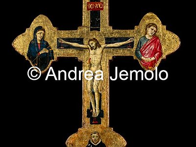 Gallerie degli Uffizi Cristo crocifisso, Madonna, San Giovanni Evangelista, Cristo benedicente, San Domenico croce processionale (verso) | Andrea Jemolo