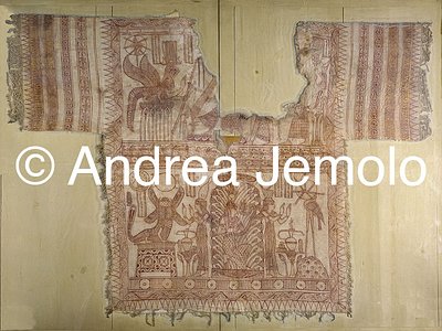 Egyptian museum Sacred dress of linen with red inscriptions | Andrea Jemolo