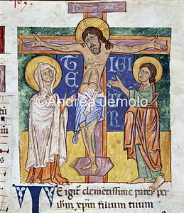 Santa Scolastica Missale Monasticum, XVIII, c. 108 Crocefissione - particolare | Andrea Jemolo