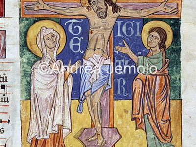 Santa Scolastica Missale Monasticum, XVIII, c. 108 Crocefissione - particolare | Andrea Jemolo