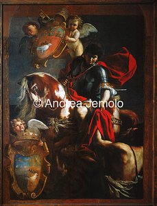 Abbey of St. Martin Banner - St. Martin and the poor man - recto | Andrea Jemolo