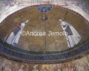 Santo Stefano rotondo Mosaic - Christ between Saints Primus and Felician | Andrea Jemolo