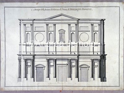 Biblioteca dei Lincei e Corsiniana Disegno del progetto di Michelangelo Buonarrotu per la facciata di San Lorenzo | Andrea Jemolo