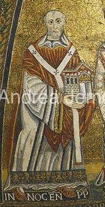 Santa Maria in Trastevere Pope Innocenzo II holds up the model of the church | Andrea Jemolo
