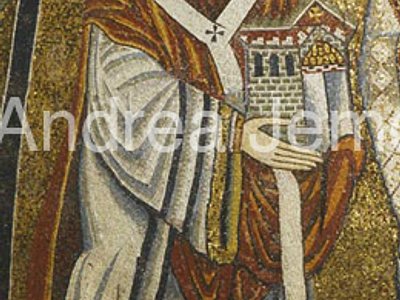 Basilica di Santa Maria in Trastevere Papa Innocenzo II che regge il modello della chiesa | Andrea Jemolo