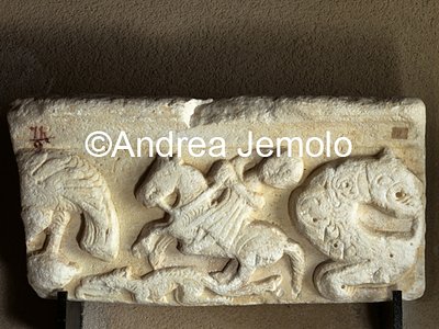 Pepoli museum Lintel with knight pursuing a dragon | Andrea Jemolo