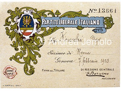 Italian Liberal Party membership card  | Andrea Jemolo