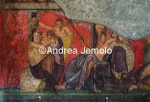 Villa of the Mysteries Hall of the Great Fresco - Silenus gives to drink and a satyr | Andrea Jemolo