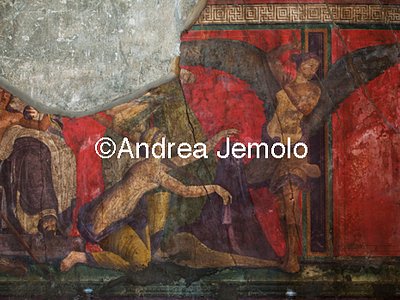 Villa of the Mysteries Hall of the Great Fresco - The initiate reaches a covered object - The whipping | Andrea Jemolo