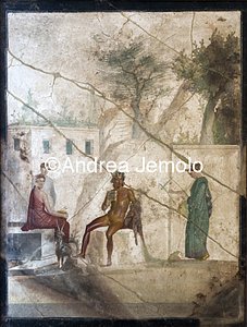 Archaeological National museum Pompeii - House of Jason - Pan playing the flute accompanied by a nymph | Andrea Jemolo