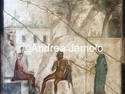 Archaeological National museum Pompeii - House of Jason - Pan playing the flute accompanied by a nymph | Andrea Jemolo