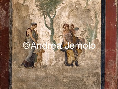 Archaeological National museum Pompeii - House of Eros punished - Eros brought by Peitho (Persuasion) to Venus as Anteros laughs at his being punished | Andrea Jemolo